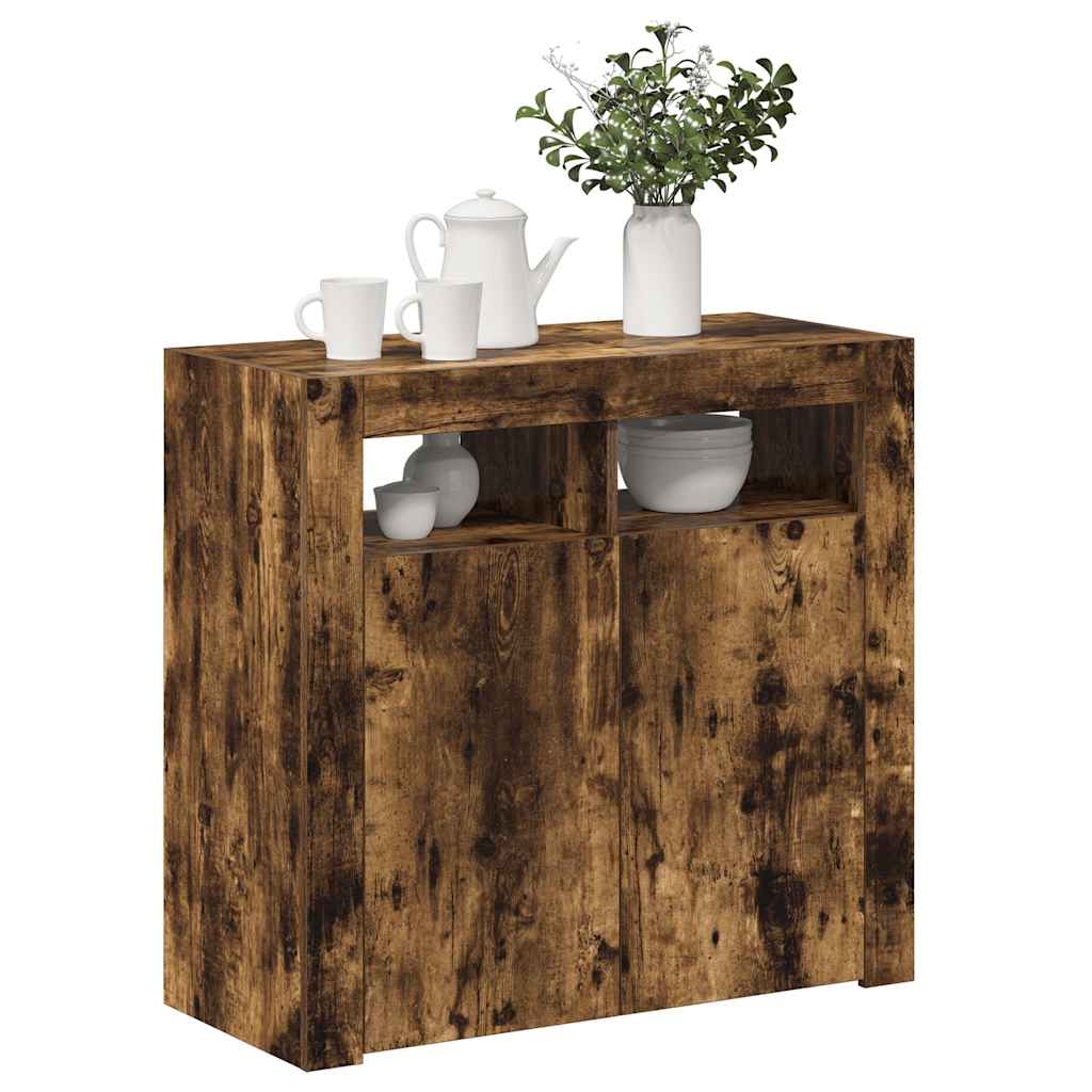 Sideboard with LED Lights Smoked Oak 80x35x75 cm