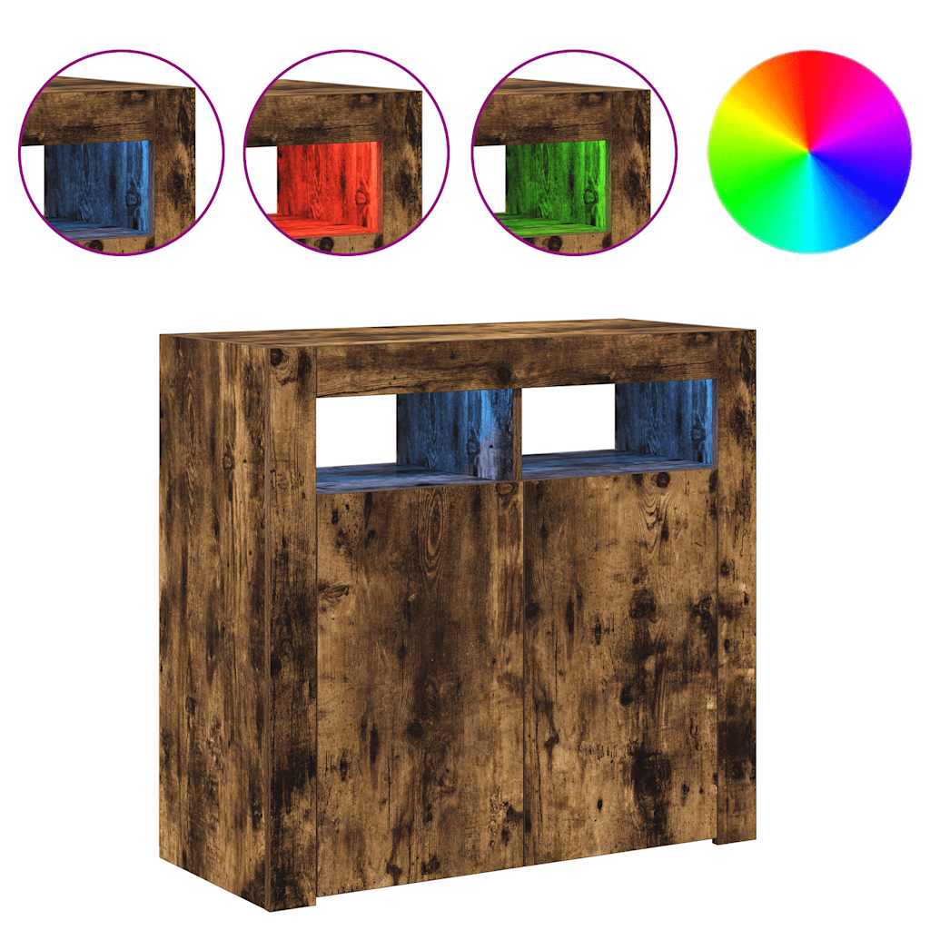 Sideboard with LED Lights Smoked Oak 80x35x75 cm