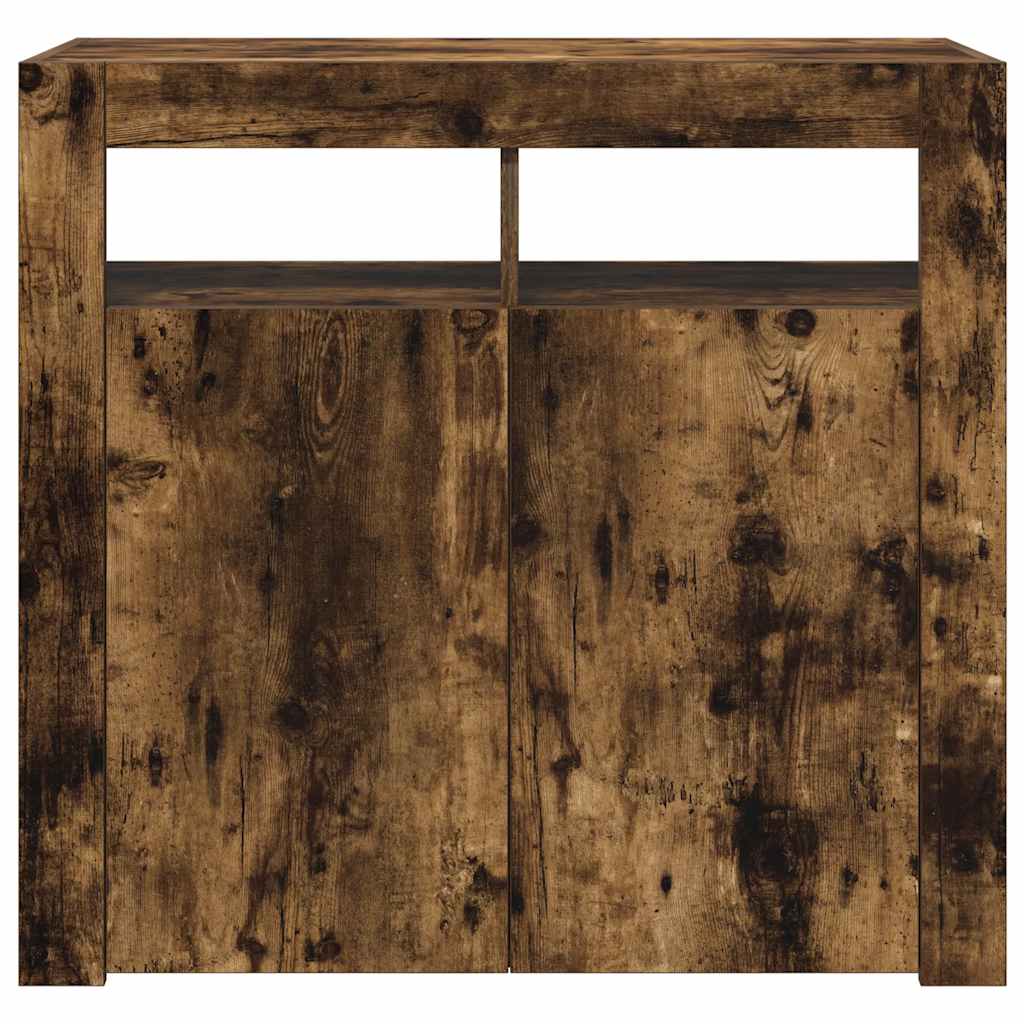 Sideboard with LED Lights Smoked Oak 80x35x75 cm