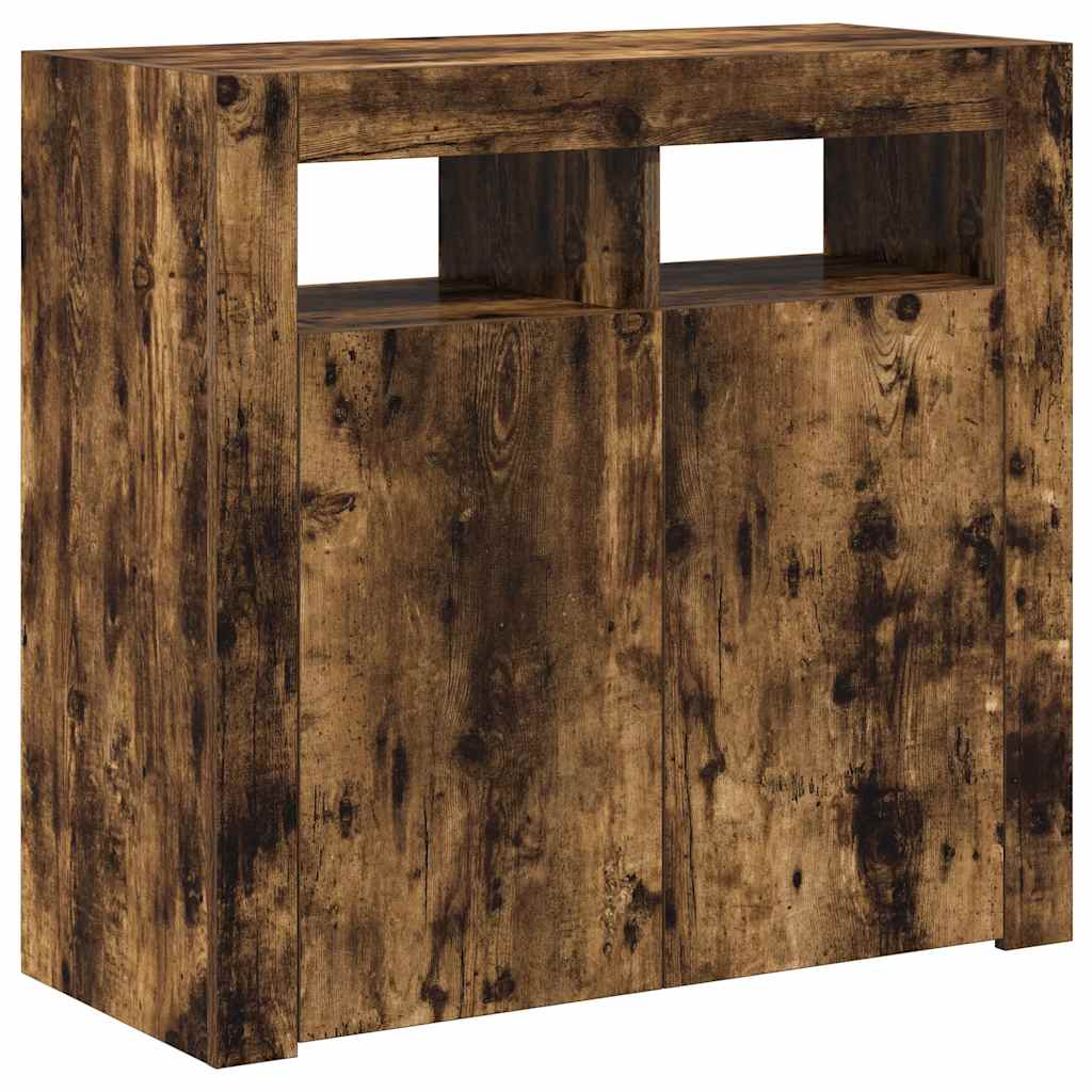 Sideboard with LED Lights Smoked Oak 80x35x75 cm