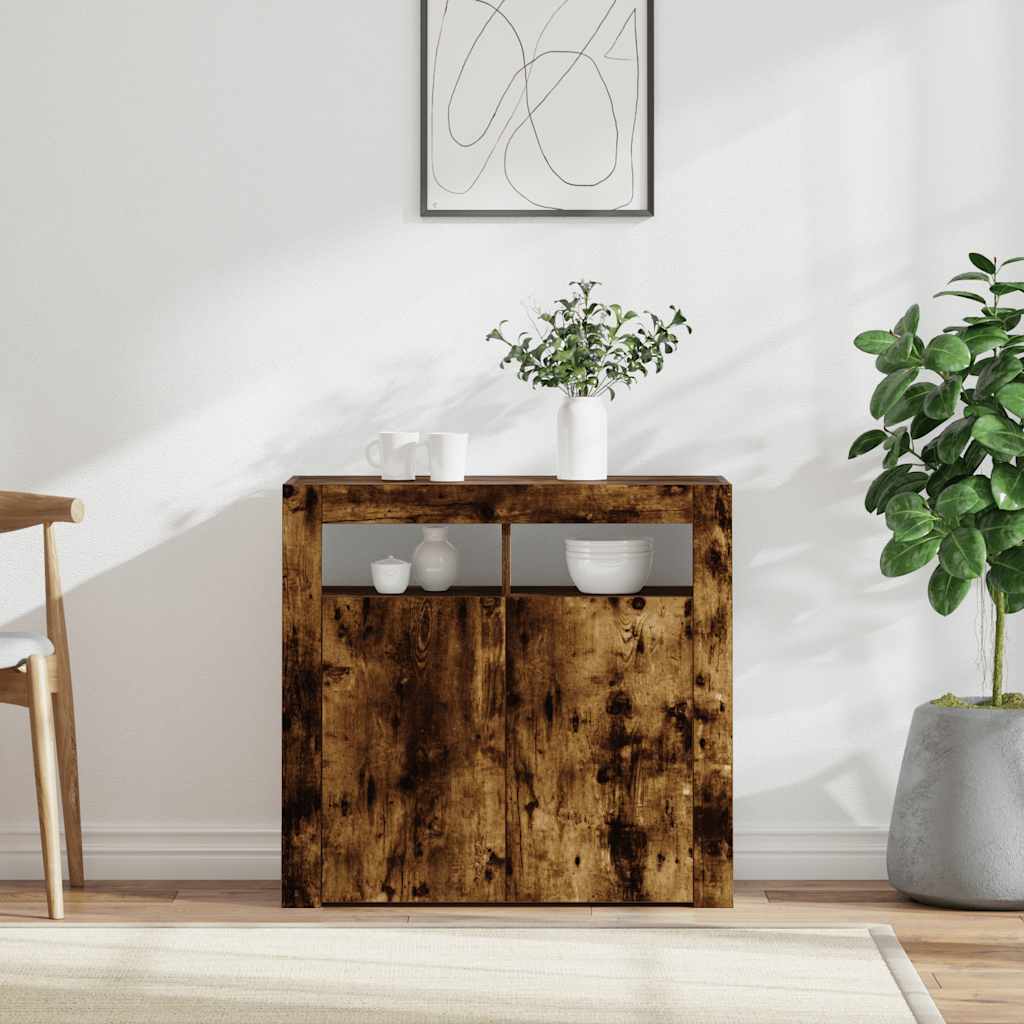 Sideboard with LED Lights Smoked Oak 80x35x75 cm