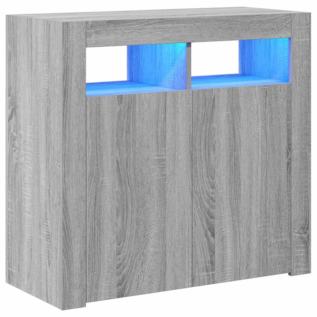 Sideboard with LED Lights Grey Sonoma 80x35x75 cm
