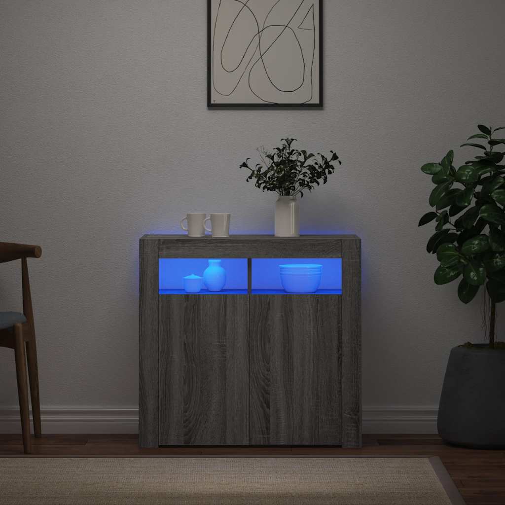 Sideboard with LED Lights Grey Sonoma 80x35x75 cm