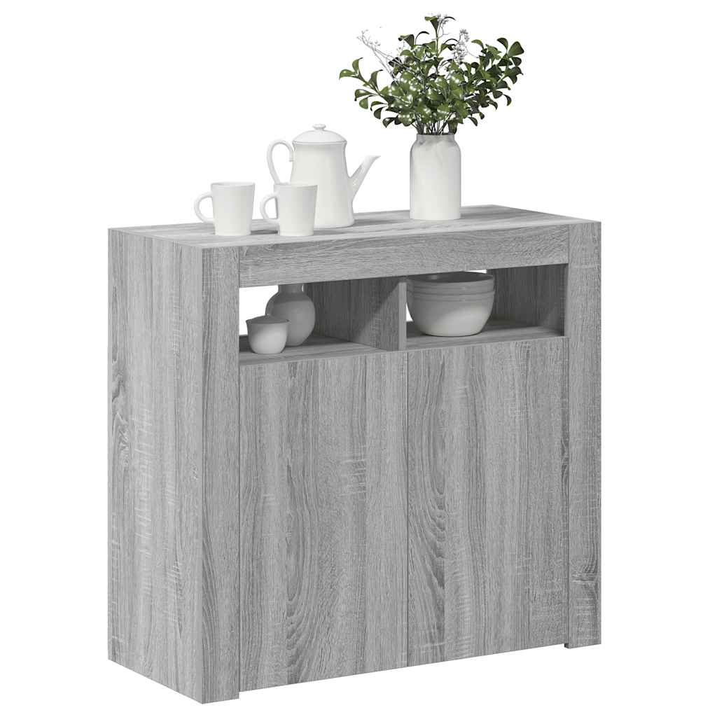 Sideboard with LED Lights Grey Sonoma 80x35x75 cm
