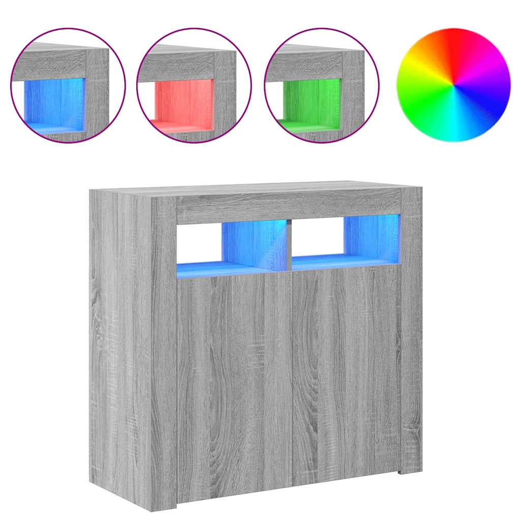 Sideboard with LED Lights Grey Sonoma 80x35x75 cm