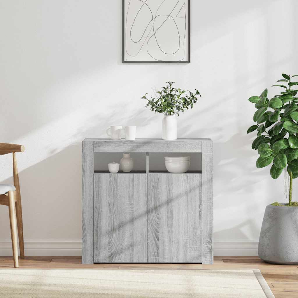 Sideboard with LED Lights Grey Sonoma 80x35x75 cm