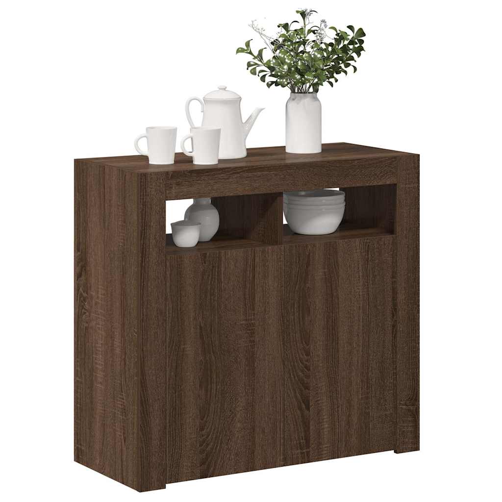 Sideboard with LED Lights Brown Oak 80x35x75 cm