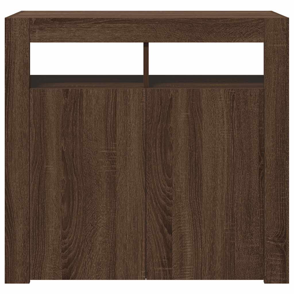 Sideboard with LED Lights Brown Oak 80x35x75 cm