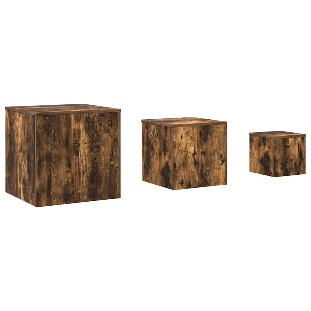 Side Tables 3 pcs Smoked Oak Engineered Wood