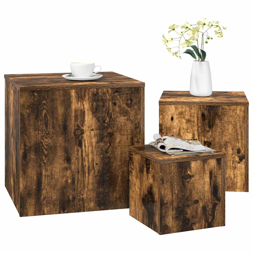 Side Tables 3 pcs Smoked Oak Engineered Wood