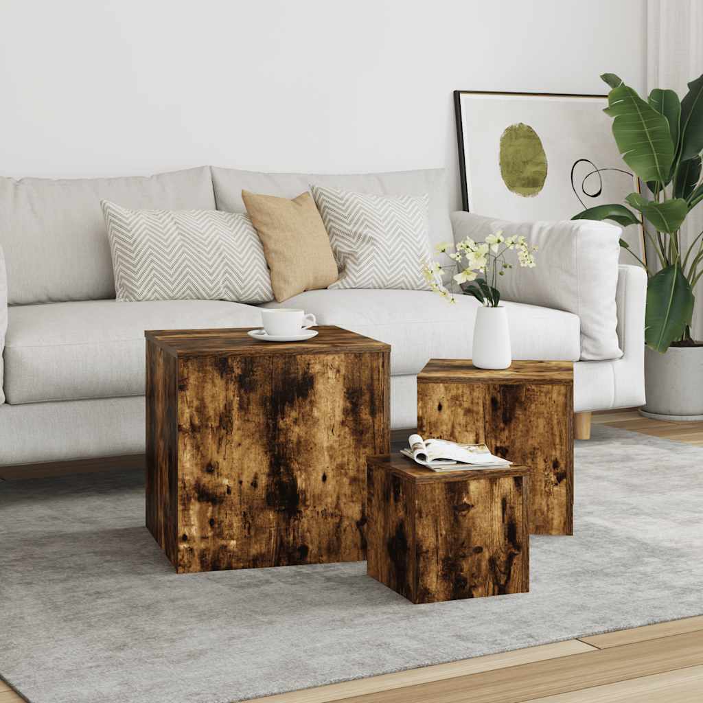 Side Tables 3 pcs Smoked Oak Engineered Wood