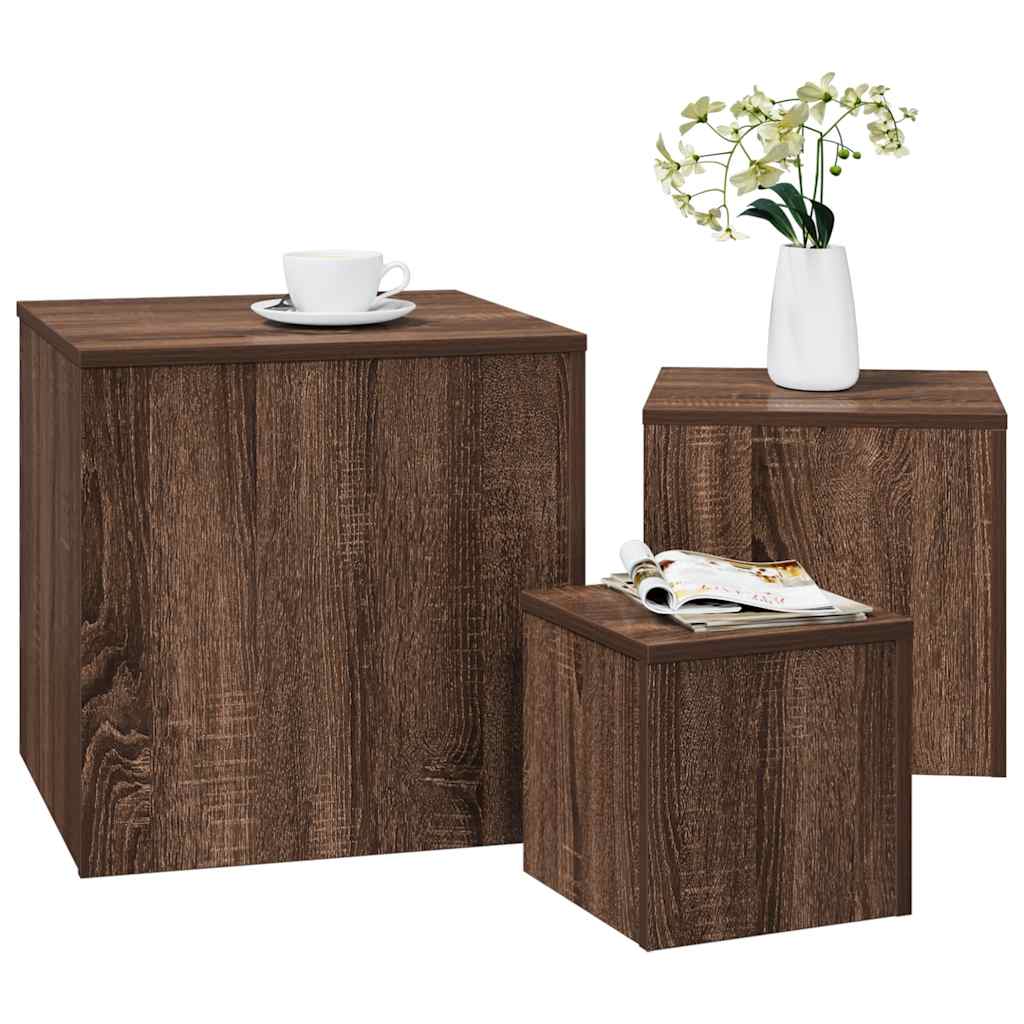 Side Tables 3 pcs Brown Oak Engineered Wood