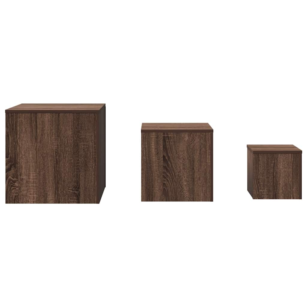 Side Tables 3 pcs Brown Oak Engineered Wood