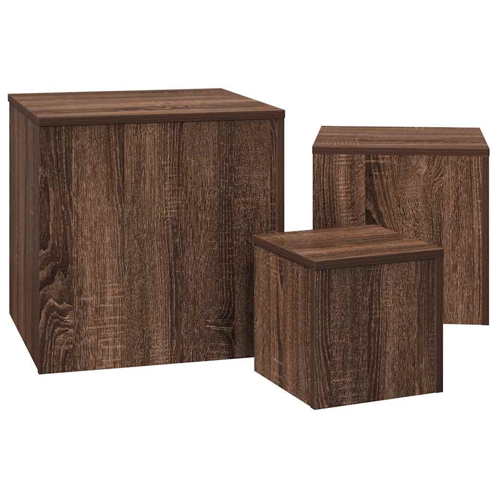 Side Tables 3 pcs Brown Oak Engineered Wood