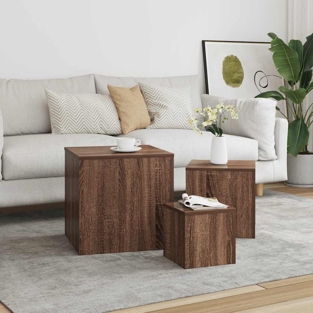 Side Tables 3 pcs Brown Oak Engineered Wood