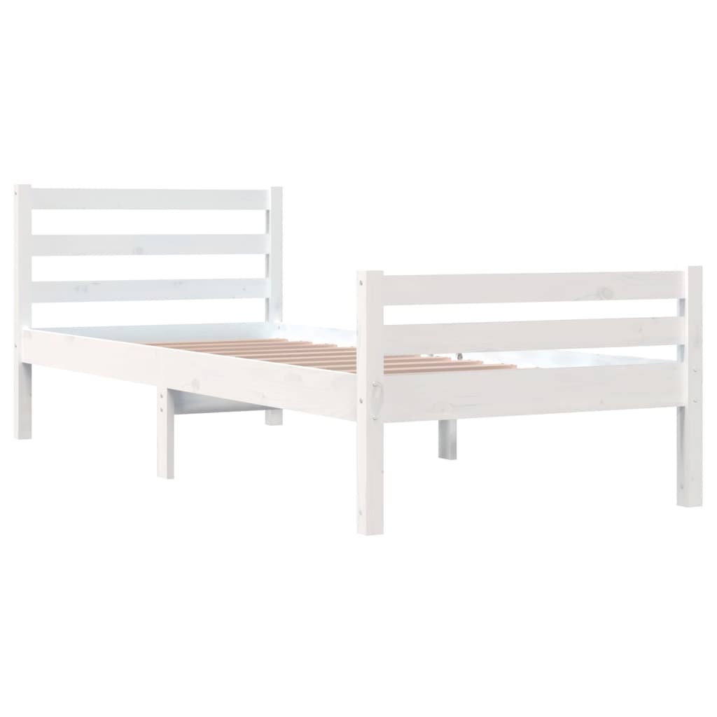 Bed Frame without Mattress White Solid Wood 90x200 cm