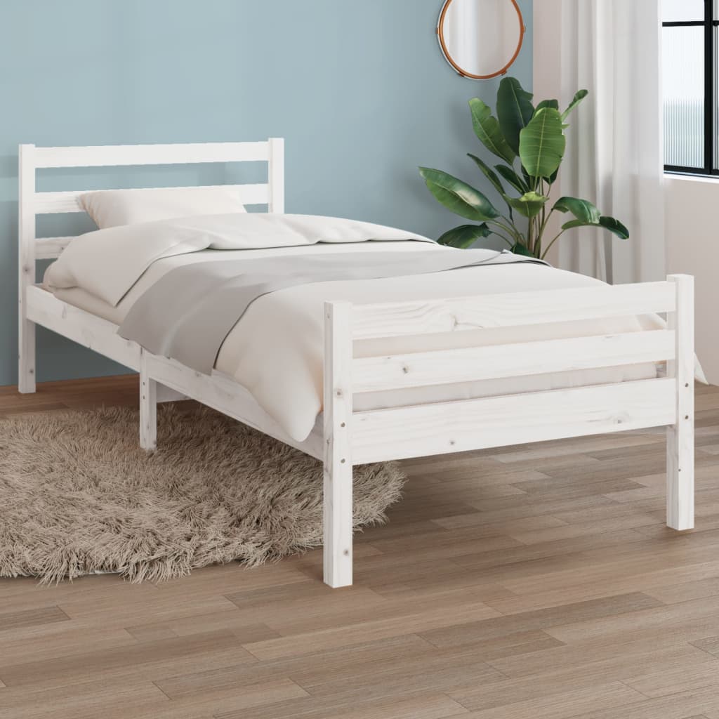 Bed Frame without Mattress White Solid Wood 90x200 cm