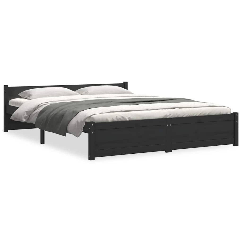 Bed Frame without Mattress Black Solid Wood 150x200 cm King Size King Size