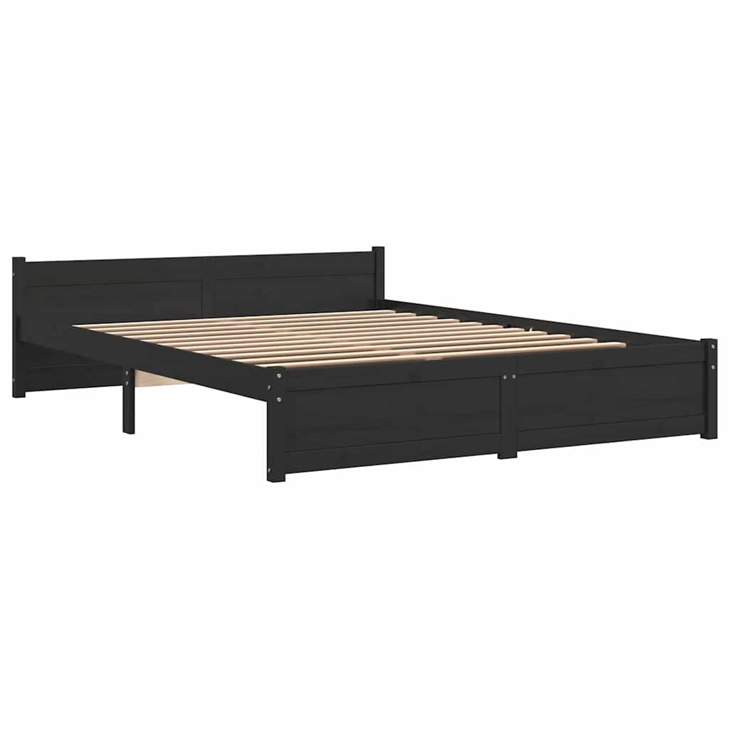 Bed Frame without Mattress Black Solid Wood 150x200 cm King Size King Size