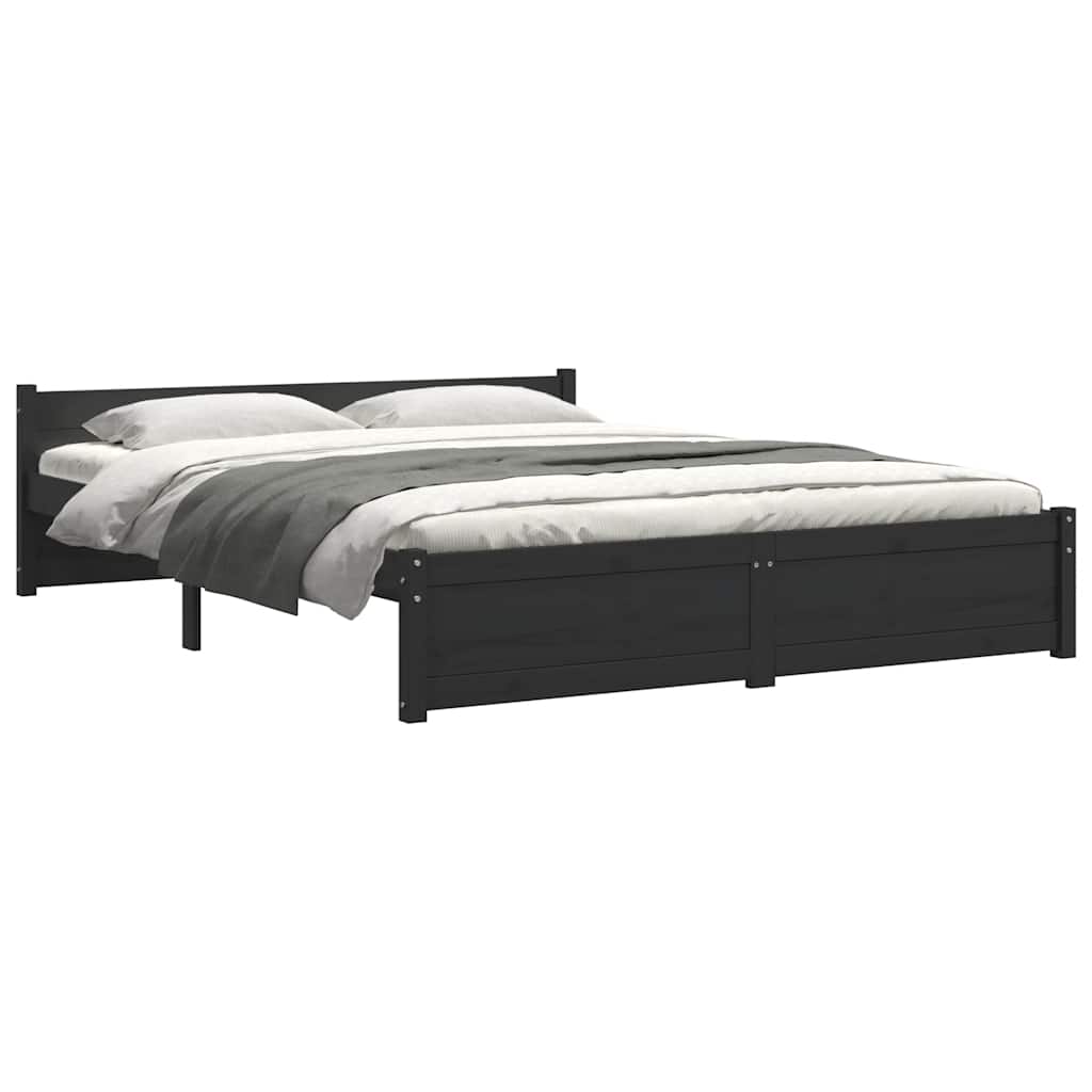 Bed Frame without Mattress Black Solid Wood 150x200 cm King Size King Size