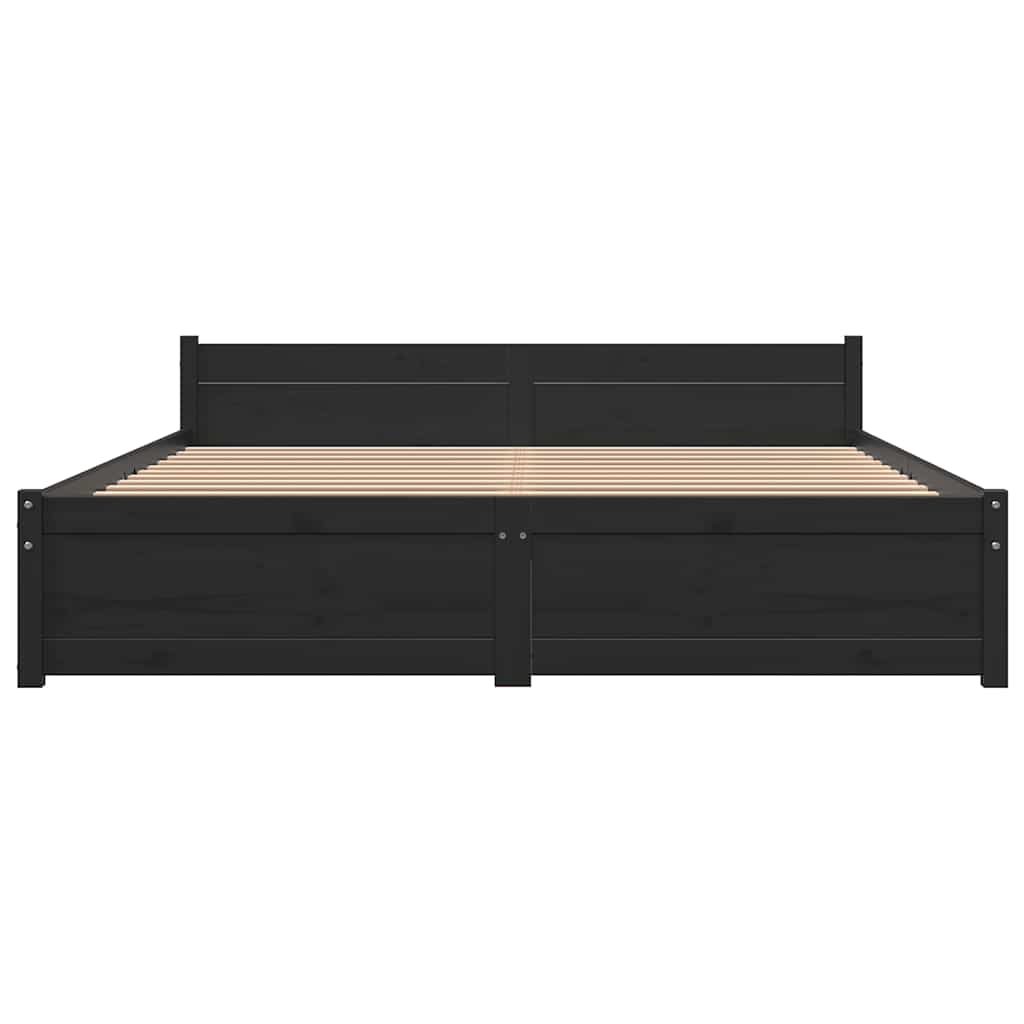 Bed Frame without Mattress Black Solid Wood 150x200 cm King Size King Size