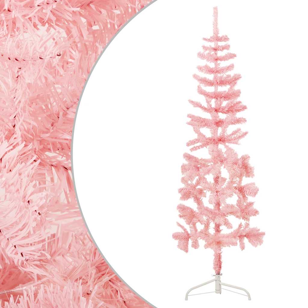 Slim Artificial Half Christmas Tree with Stand Pink 180 cm