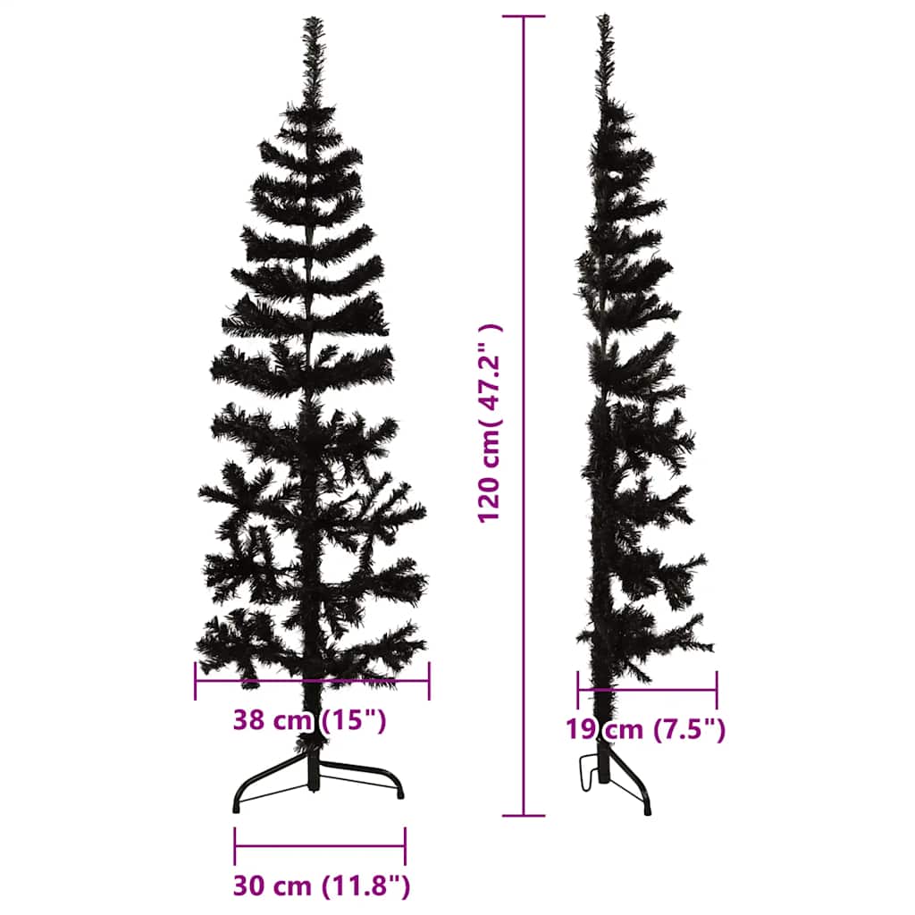 Slim Artificial Half Christmas Tree with Stand Black 120 cm