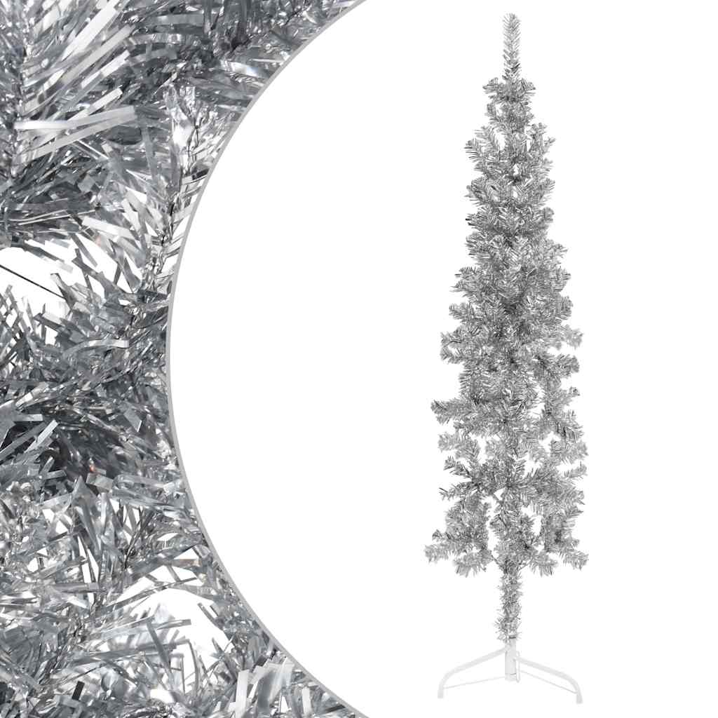 Slim Artificial Half Christmas Tree with Stand Silver 120 cm