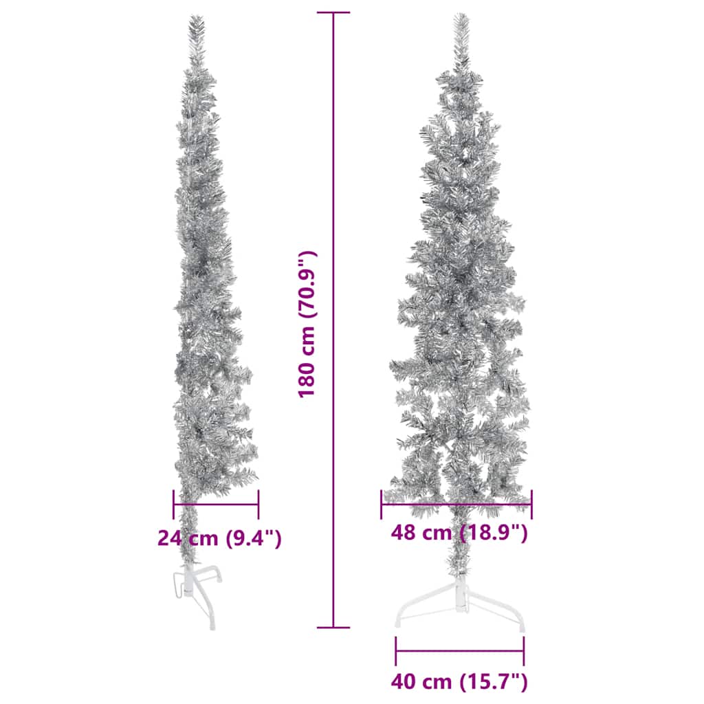 Slim Artificial Half Christmas Tree with Stand Silver 180 cm