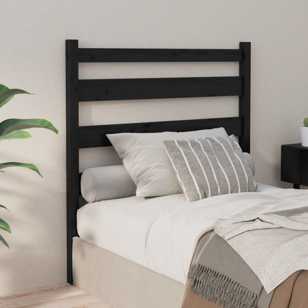 Bed Headboard Black 81x4x100 cm Solid Wood Pine