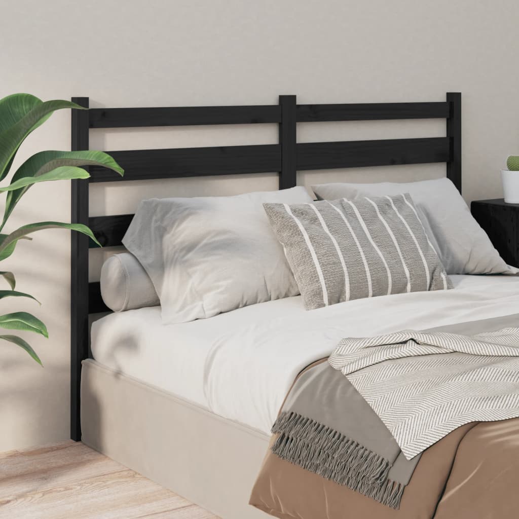 Bed Headboard Black 166x4x100 cm Solid Wood Pine