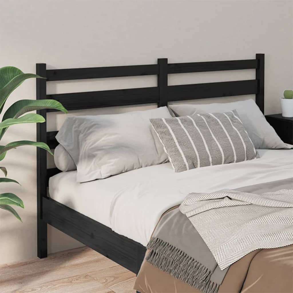 Bed Headboard Black 206x4x100 cm Solid Wood Pine
