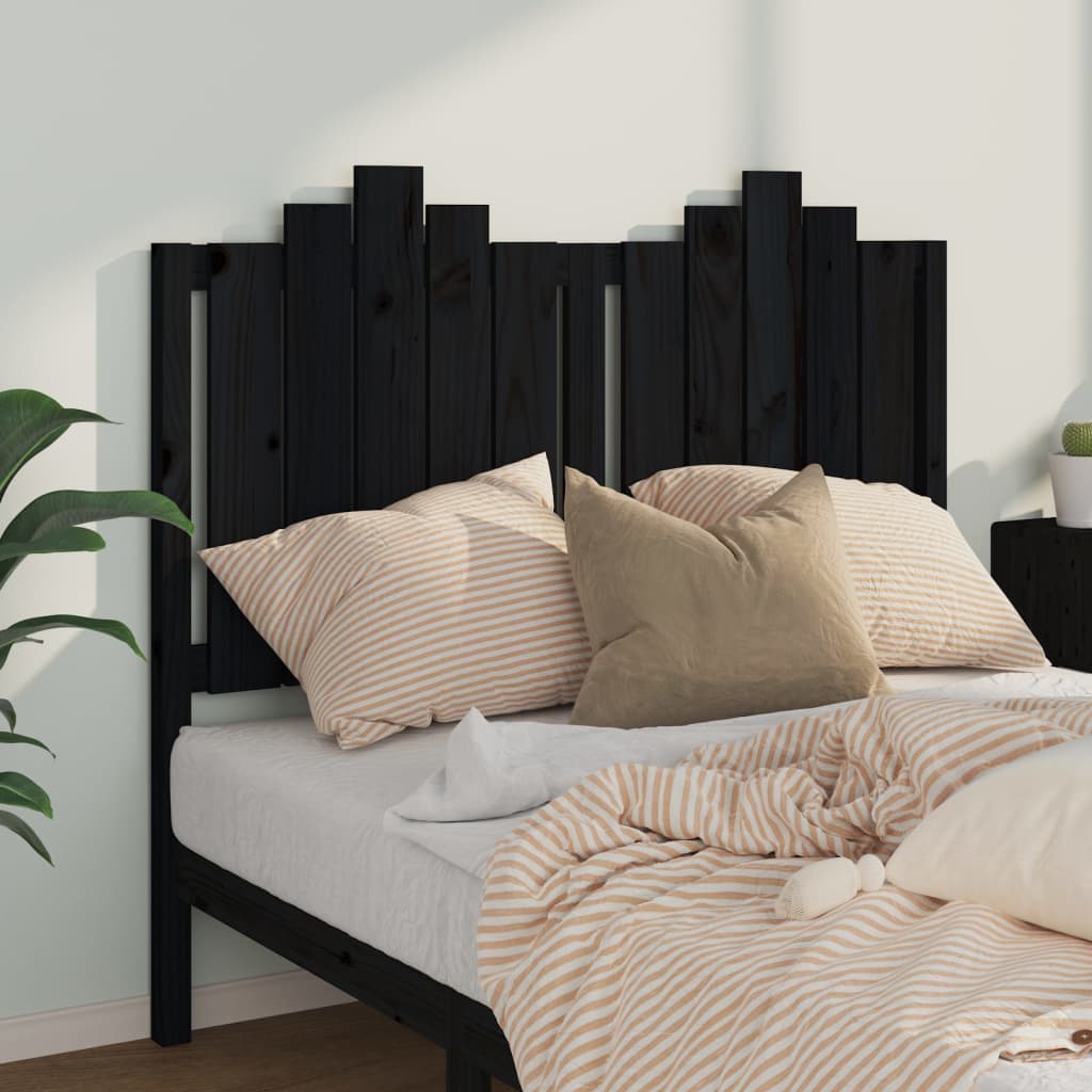Bed Headboard Black 126x4x110 cm Solid Wood Pine