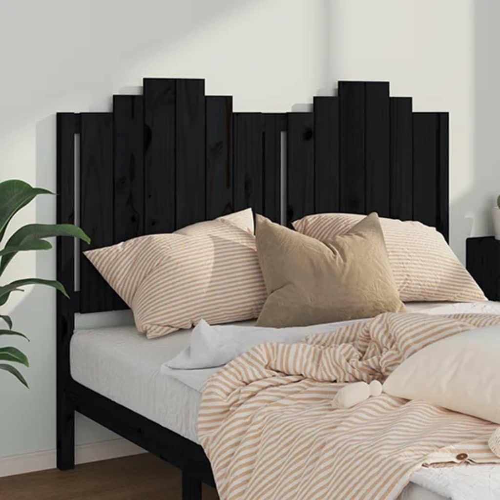Bed Headboard Black 146x4x110 cm Solid Wood Pine