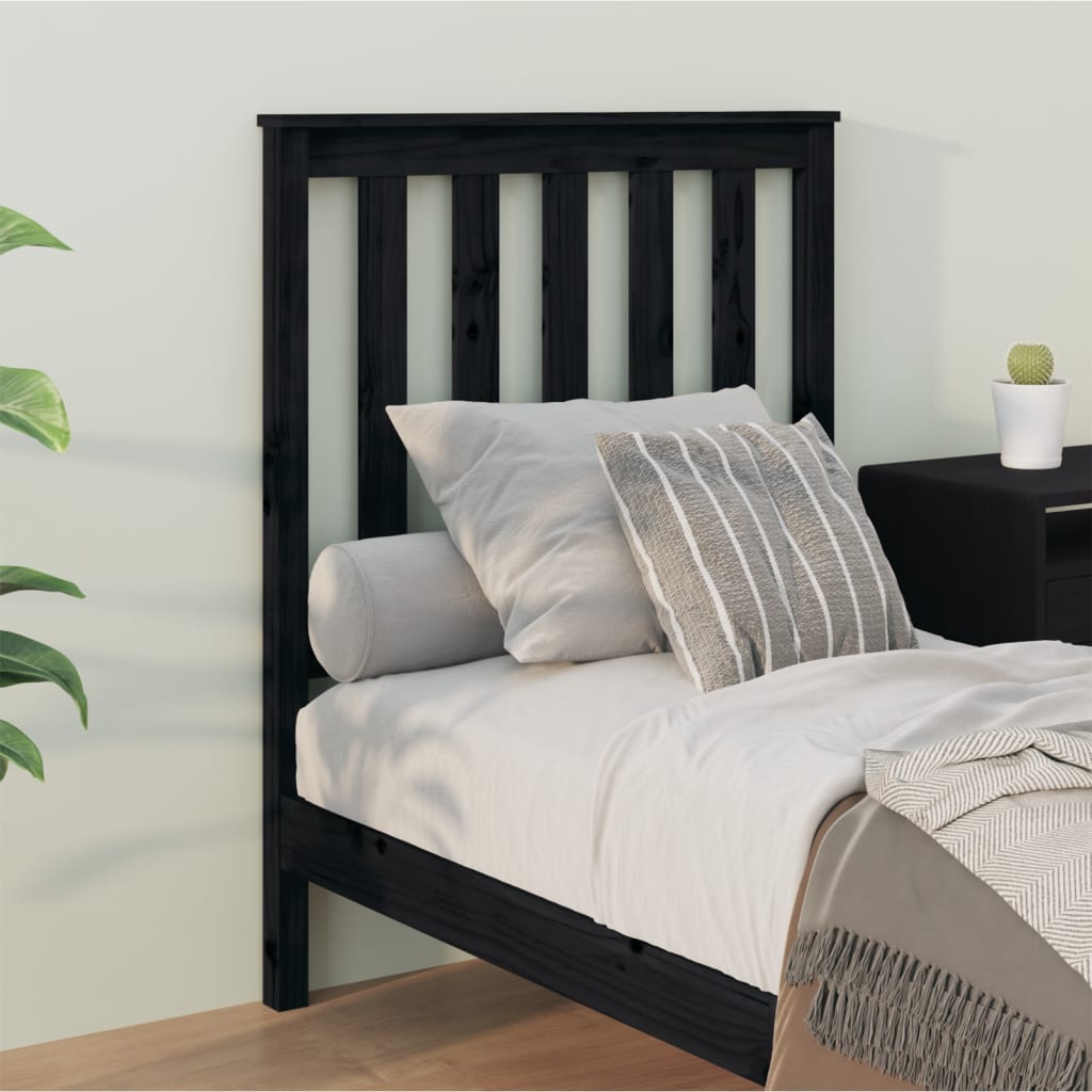 Bed Headboard Black 81x6x101 cm Solid Wood Pine