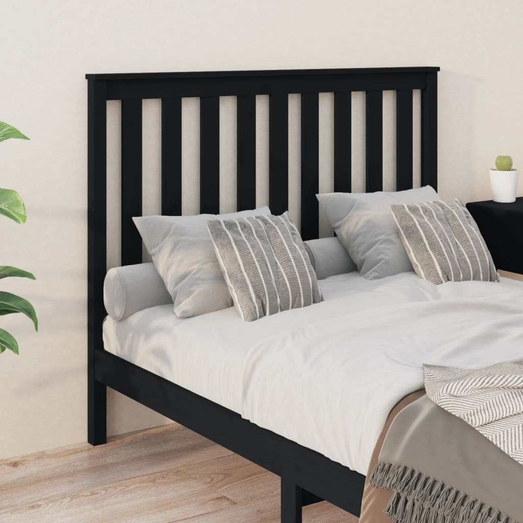 Bed Headboard Black 126x6x101 cm Solid Wood Pine