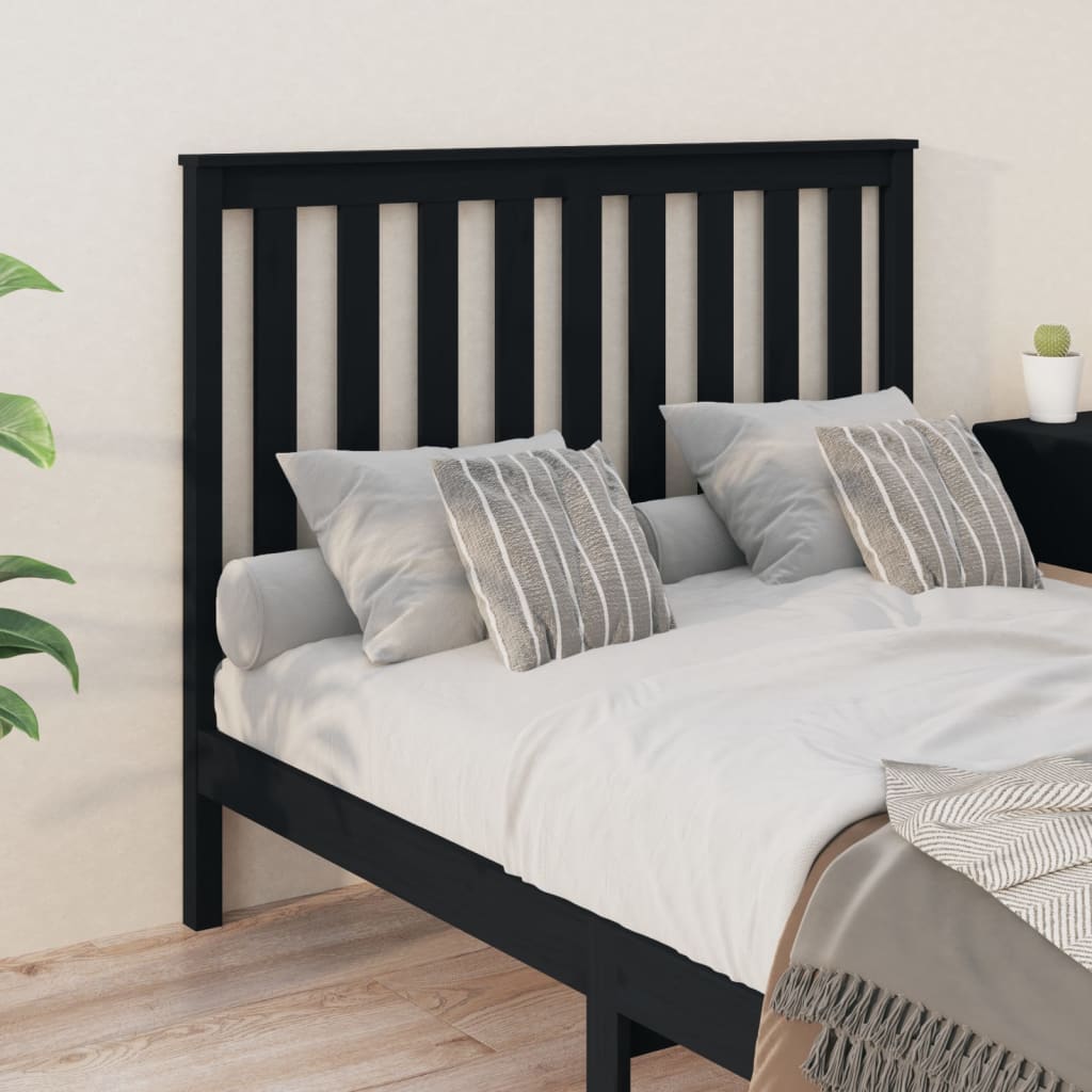 Bed Headboard Black 146x6x101 cm Solid Wood Pine