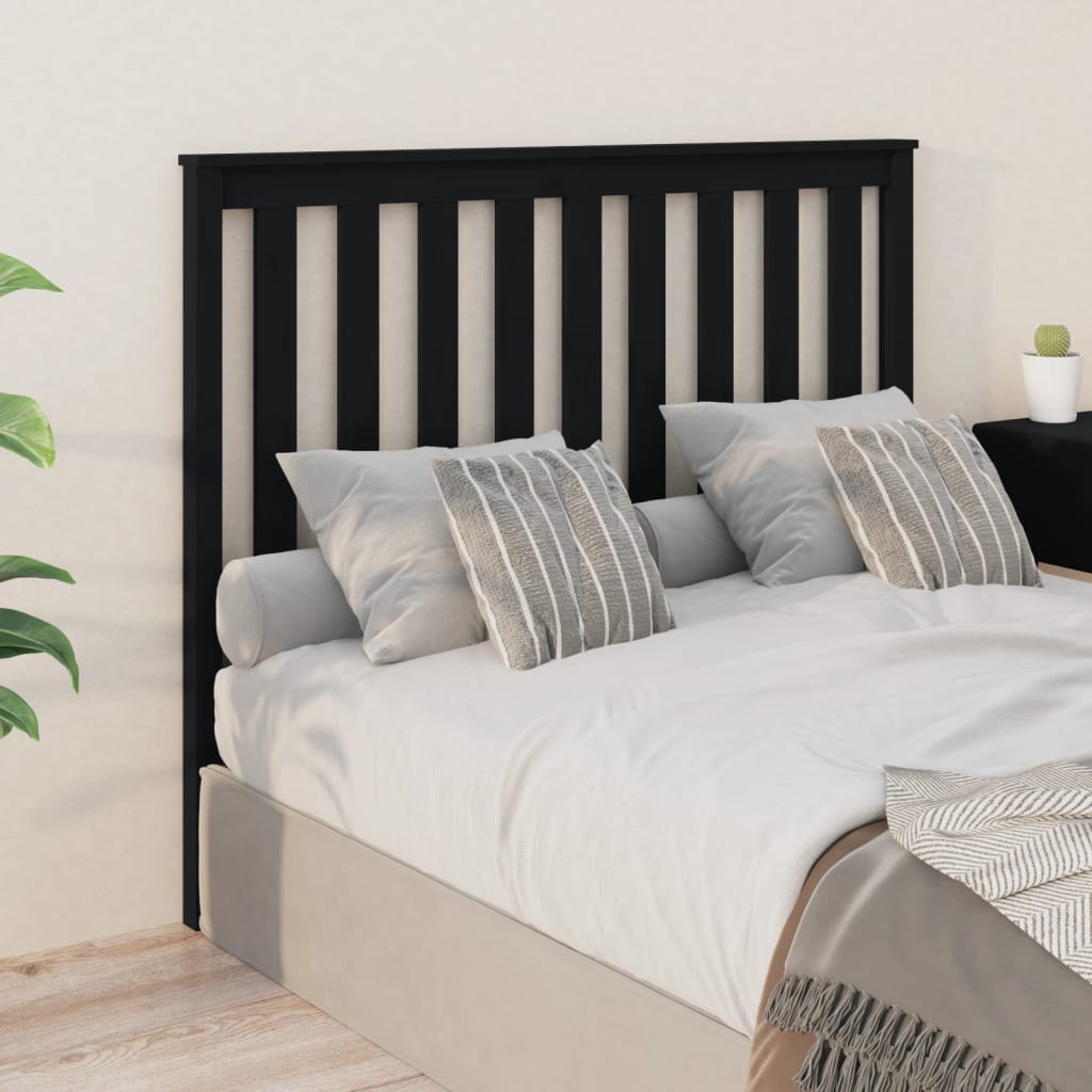 Bed Headboard Black 146x6x101 cm Solid Wood Pine