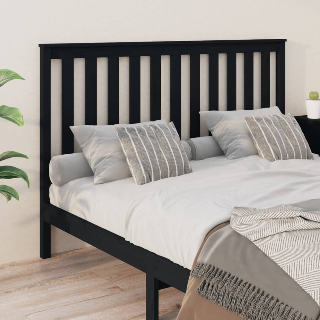 Bed Headboard Black 166x6x101 cm Solid Wood Pine
