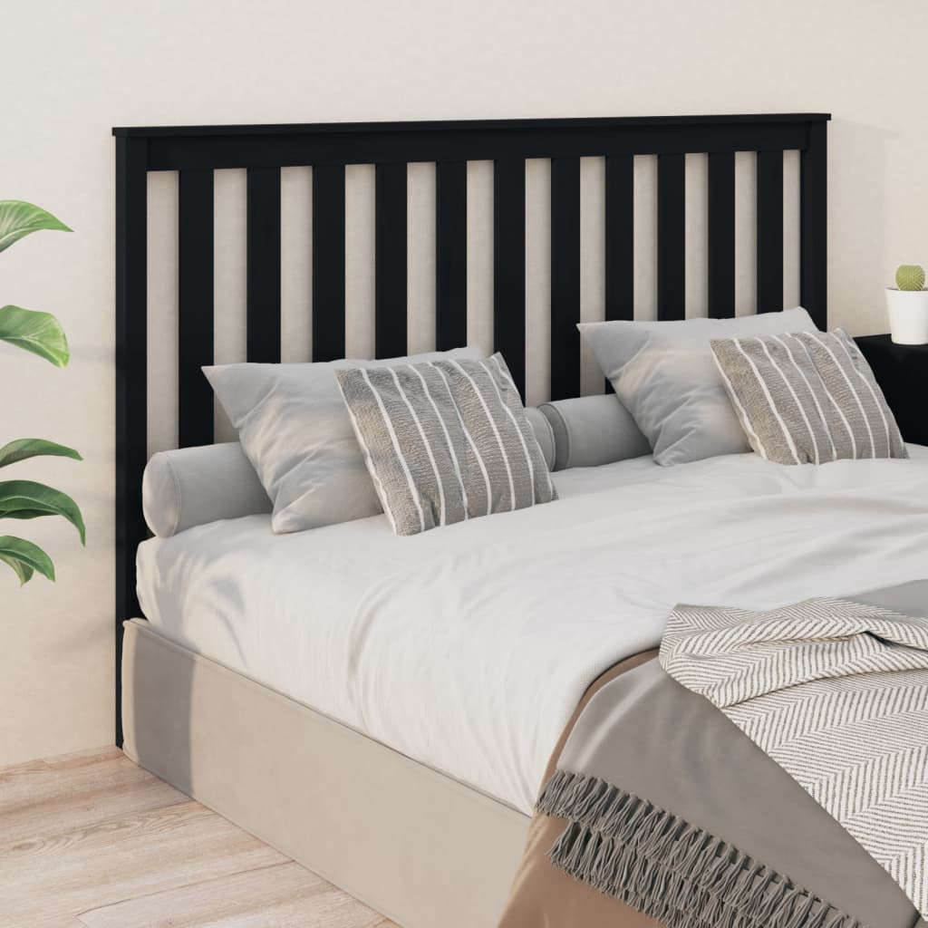 Bed Headboard Black 166x6x101 cm Solid Wood Pine