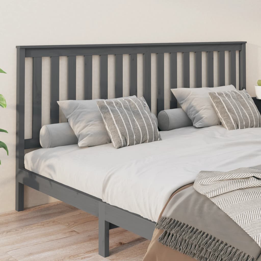 Bed Headboard Grey 206x6x101 cm Solid Wood Pine