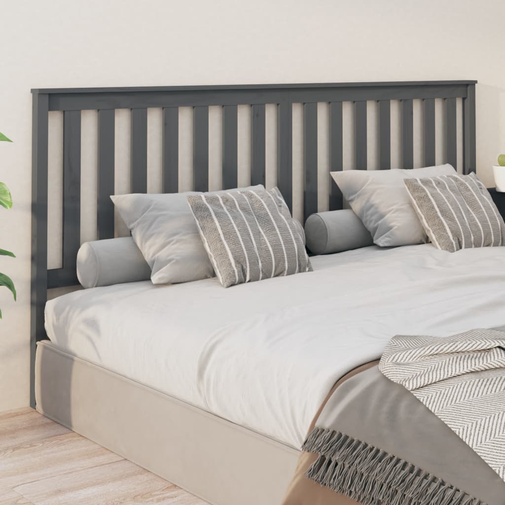 Bed Headboard Grey 206x6x101 cm Solid Wood Pine