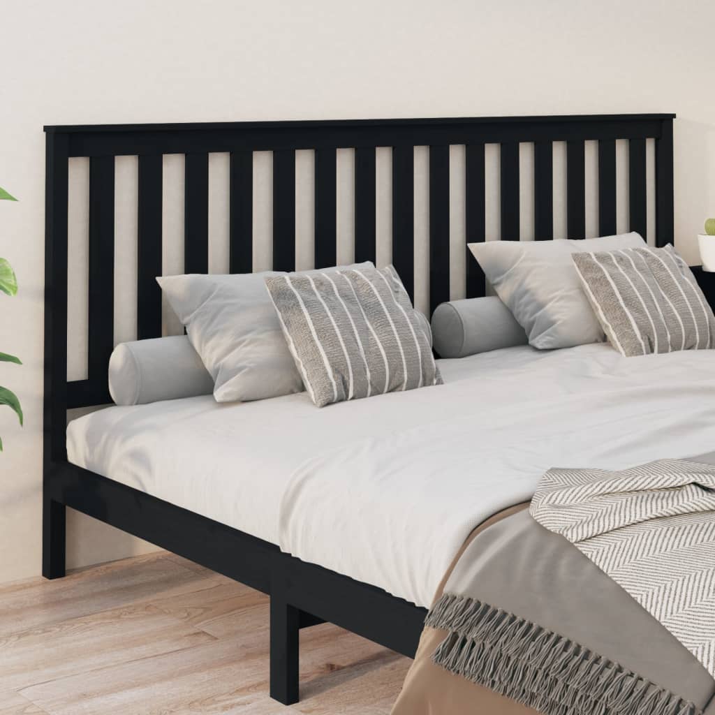 Bed Headboard Black 206x6x101 cm Solid Wood Pine