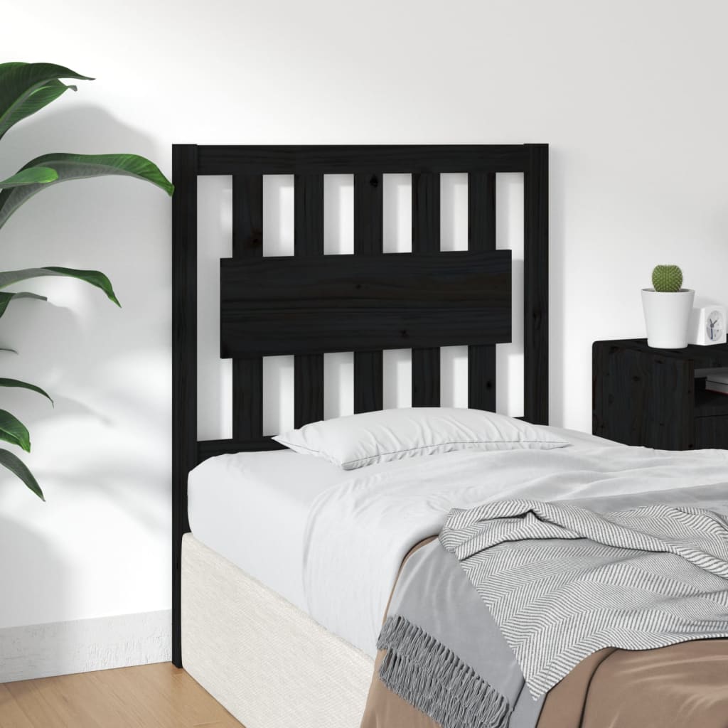 Bed Headboard Black 80.5x4x100 cm Solid Wood Pine