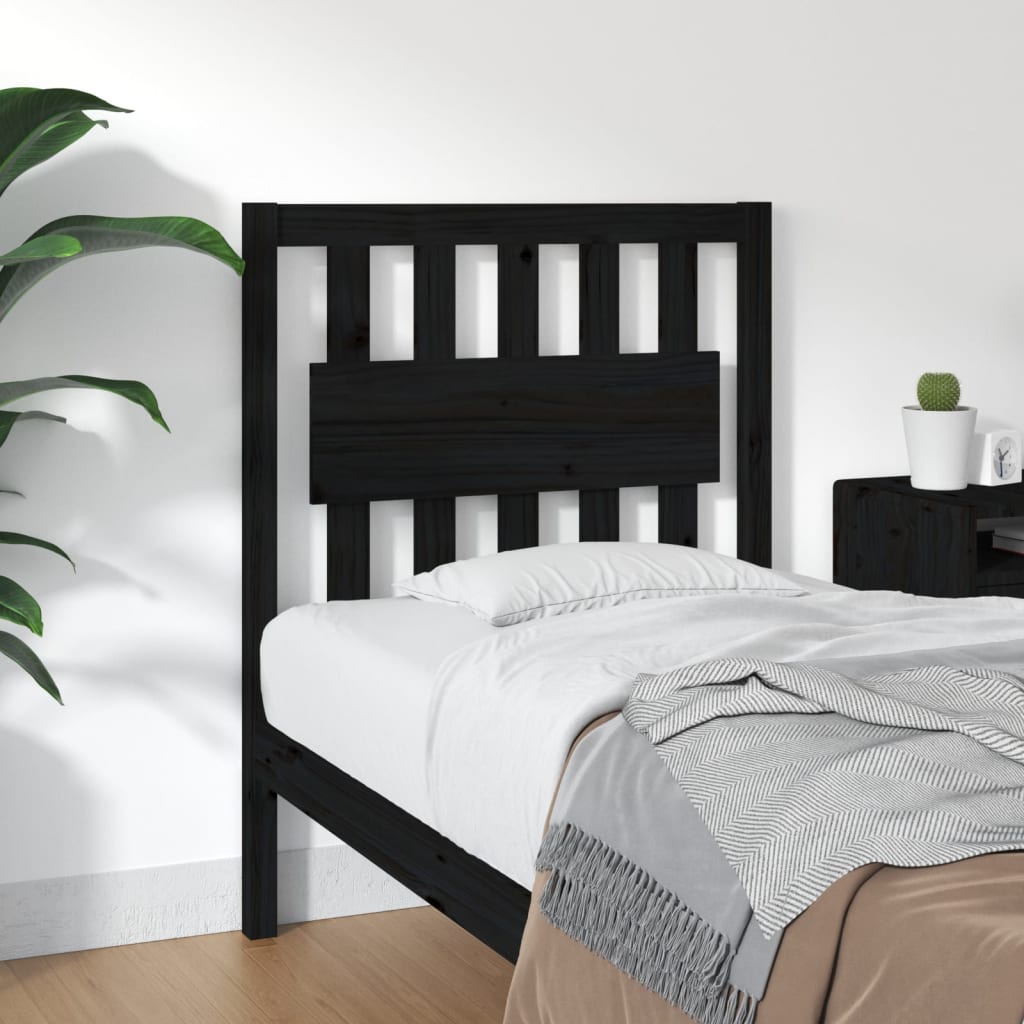 Bed Headboard Black 80.5x4x100 cm Solid Wood Pine