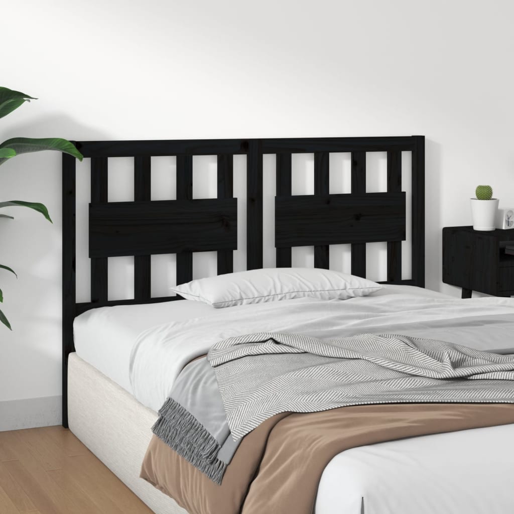 Bed Headboard Black 125.5x4x100 cm Solid Wood Pine
