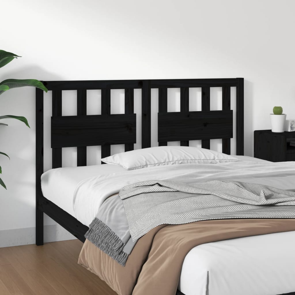Bed Headboard Black 145.5x4x100 cm Solid Wood Pine