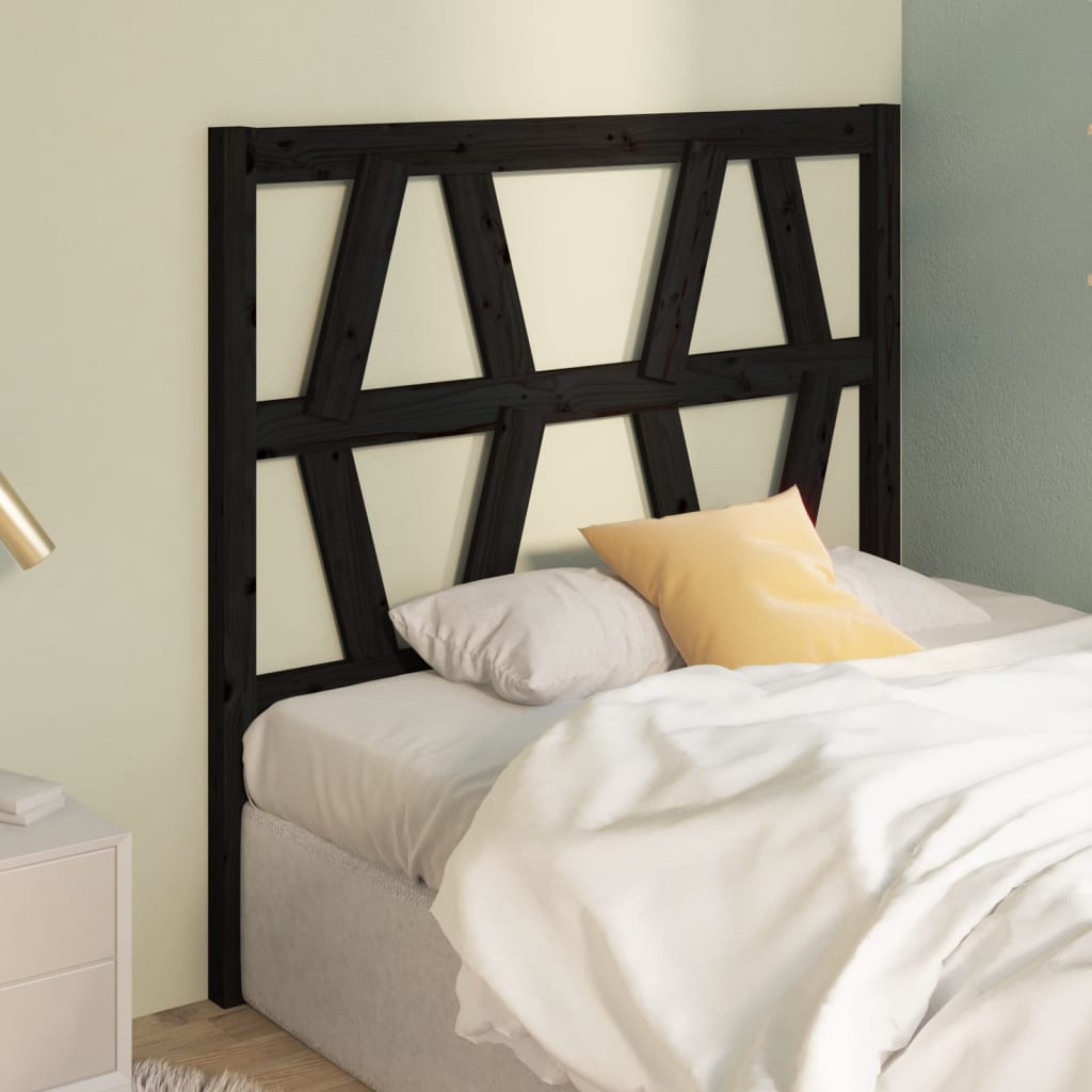 Bed Headboard Black 81x4x100 cm Solid Wood Pine
