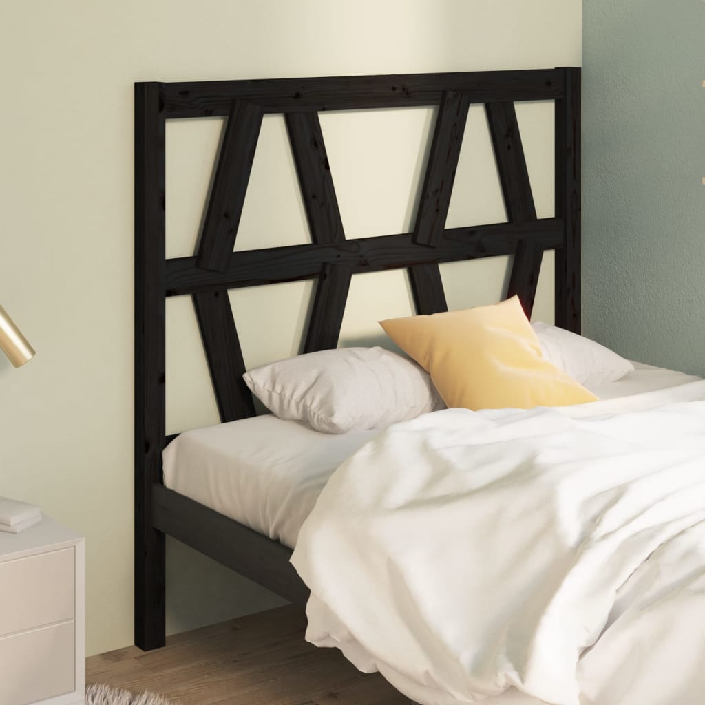 Bed Headboard Black 81x4x100 cm Solid Wood Pine