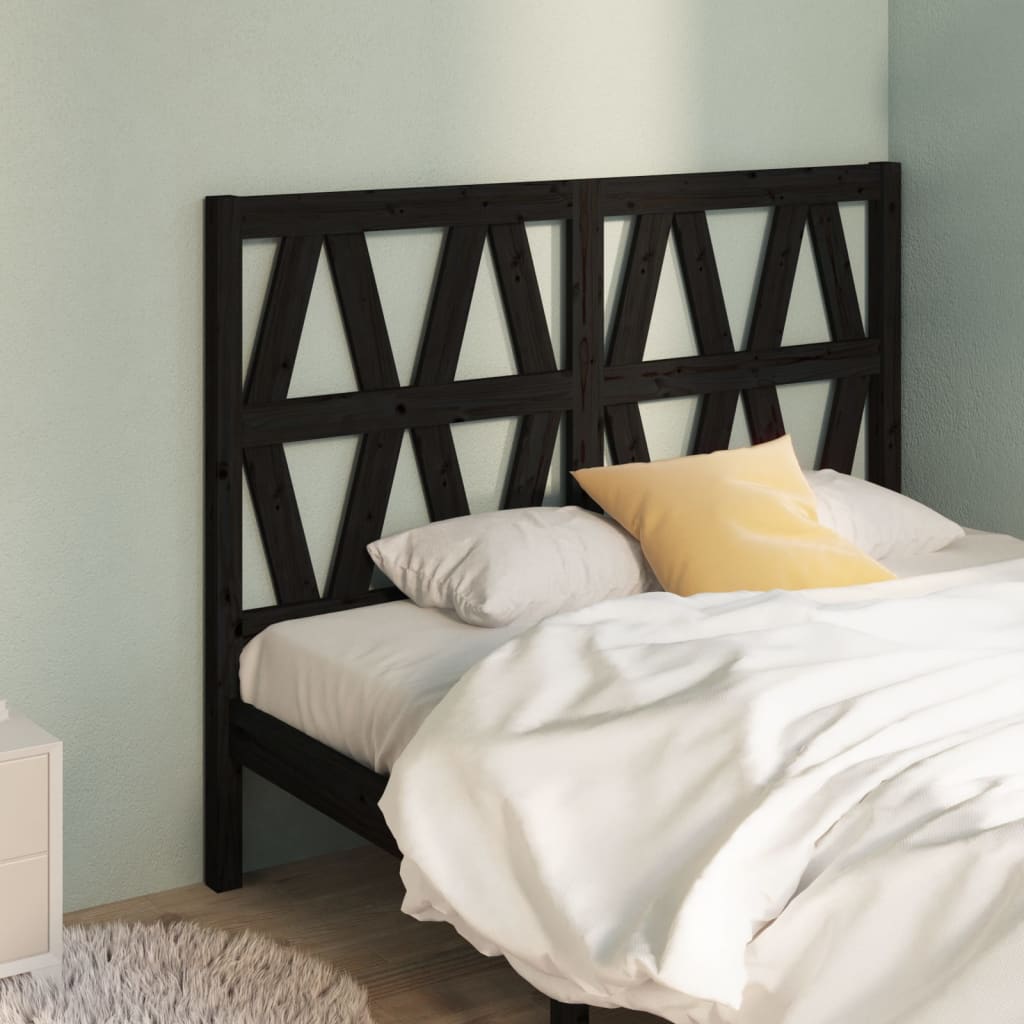 Bed Headboard Black 126x4x100 cm Solid Wood Pine